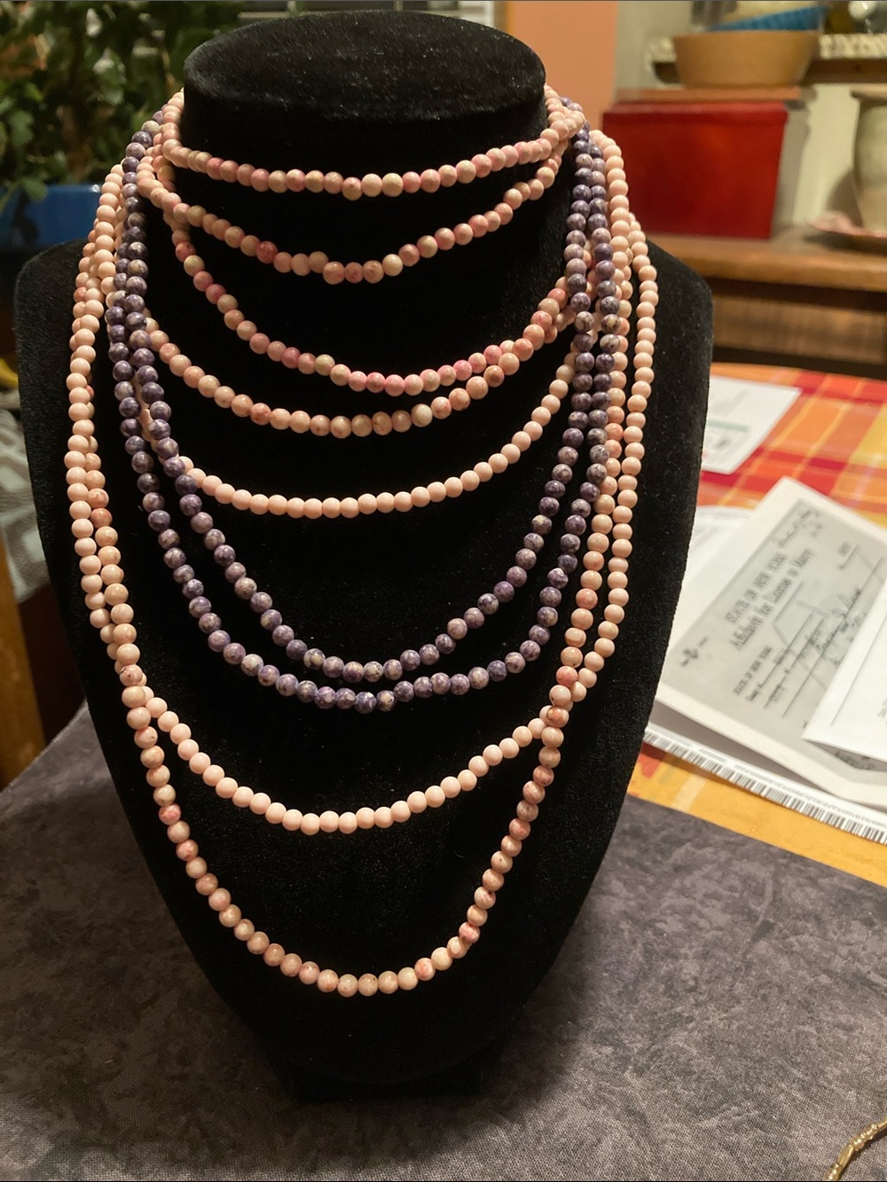 4 pc Pink and Purple Beaded Multi-Strand Necklace Bundle
